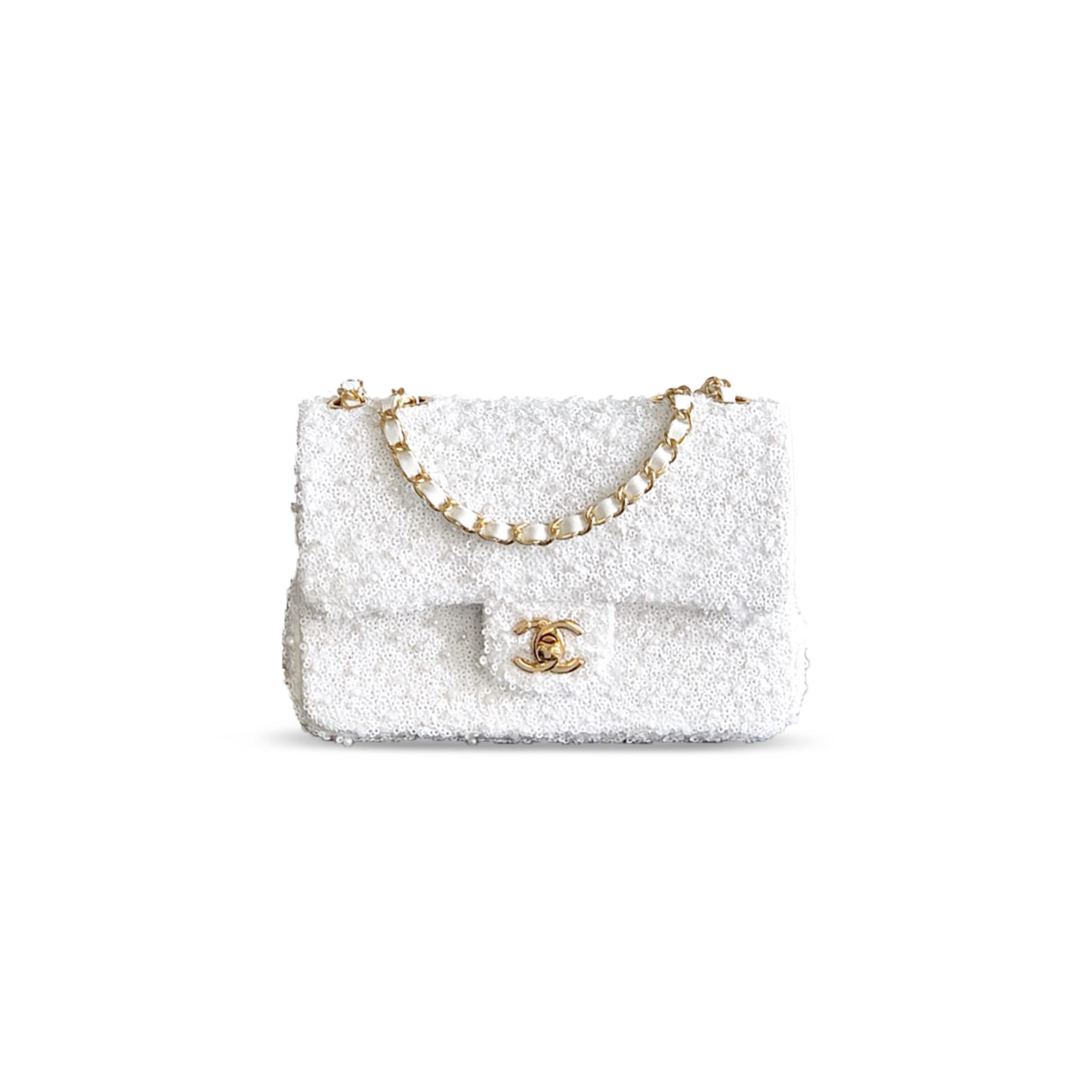 CHANEL MASTER MINI CLASSIC FLAP BAG PEARL AND SEQUINS & GOLD METAL WHITE 295846 (20*12*6cm)